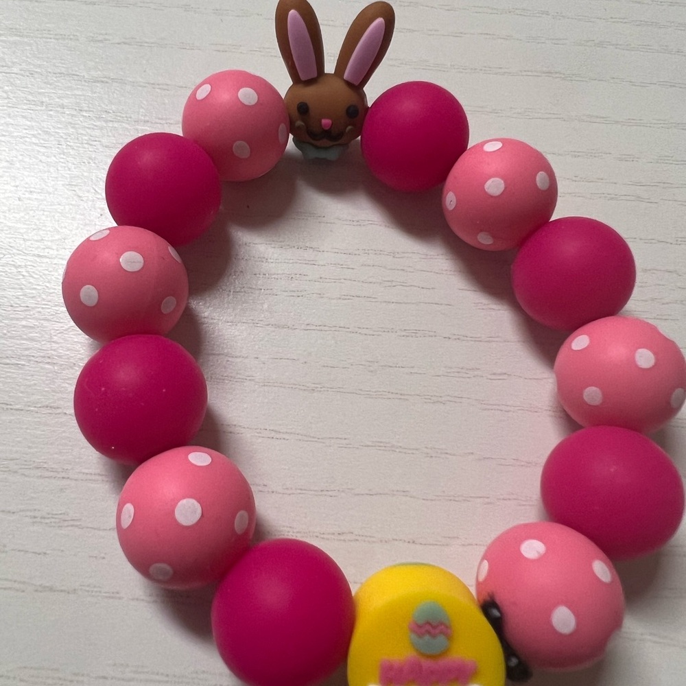 Pink Polka Dot Bunny Beaded Bracelet